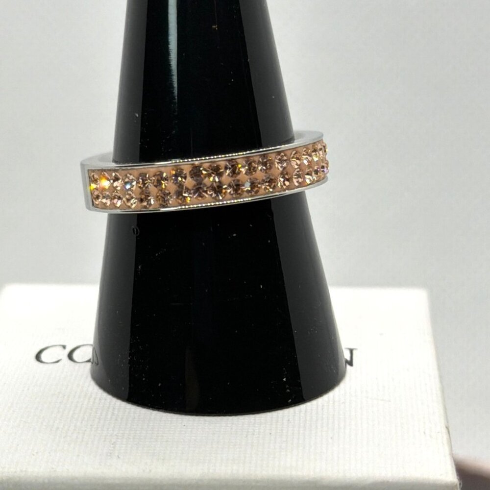 NIB Coeur de Lion Rose Gold Stainless Steel Peach Swarovski Crystal Ring Sz 8.5 - Picture 8 of 16